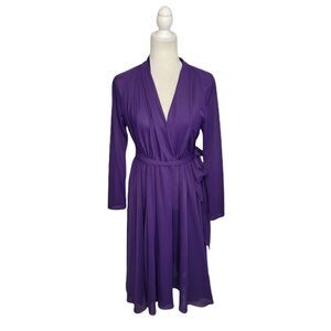 VINTAGE 70s purple dress half wrap tie waist long‎ sleeve S